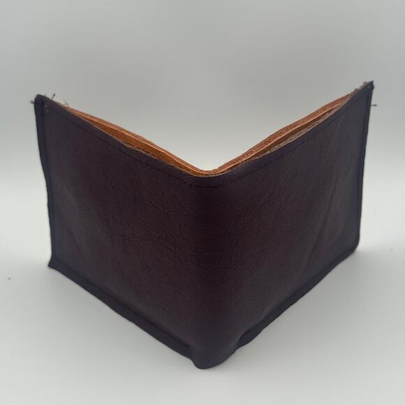 Minimalist Handmade Oaxaca Leather Wallet Burgundy Wine Bifold - Picture 2 of 13